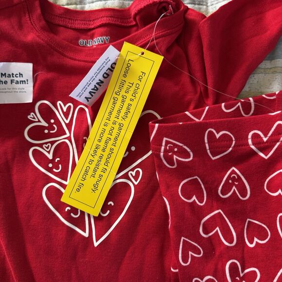 Old Navy Red Valentines Romper Long Sleeve Hearts + Bottom One Set Sz 5T - Picture 3 of 10